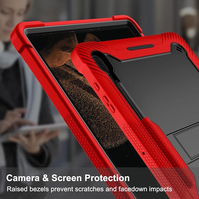 Protective Case Compatible with Samsung Galaxy Tab S9 Ultra 14.6 Inch 2023 Case with Built-in Stand Rugged Hybrid Shockproof Protective CoverCompatible with Samsung Galaxy Tab S9 Ultra(Red+Black)
