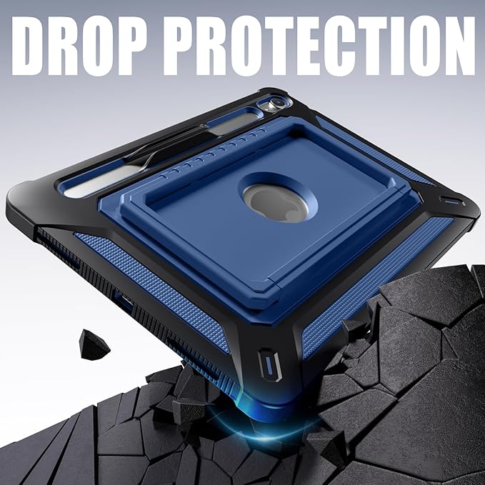Akkerds for iPad A16 case 11th Generation 11 Inch 2025 - for iPad 10th Generation case 10.9 Inch 2022 with Pencil Holder - Screen Protector and Kickstand - Heavy Duty Rugged Protective Cover - Blue