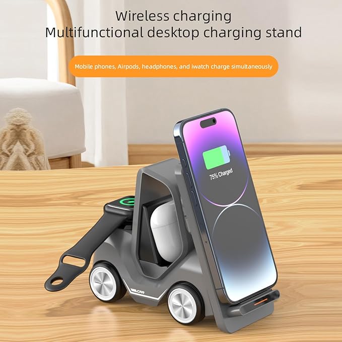 5-in-1 Wireless Charging Station Compatible with iPhone/Apple Watch/AirPods/Android Phones Fast Charging &amp Smart Protection All-in-One Desktop Portable Charger Dock (White)