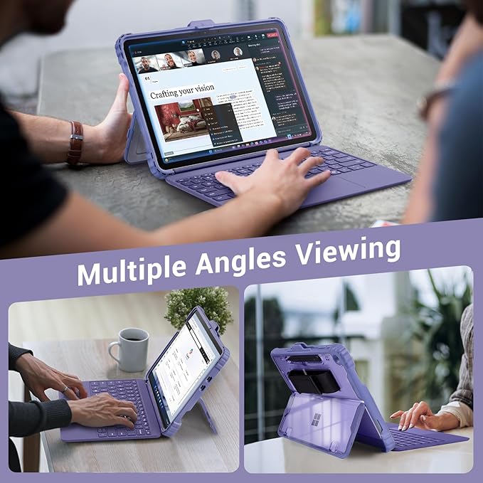 CoBak Rugged Case for Microsoft Surface Pro 12 2025 Shockproof Protective Cover with Hand Strap Multi-Angle Kickstand Built-in Stylus Holder Compatible with Type Cover Keyboard Clear Violet