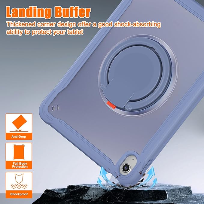 Batianda Ultimate Protective Case for New iPad 11th Generation 11 inch 2025 A16 Chip Sturdy Rugged Shockproof Silicone Tablet Cover with 360° Rotatable Ring Kickstand &amp Pencil Holder Lavender Gre