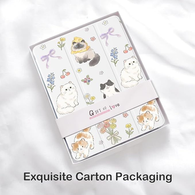 Cue Kawaii Kitten Cat Flower for iPad Air 13 Inch Case M3 2025/M2 2024 with Pencil Holder Auto Sleep/Wake White Leather Soft TPU Back Cover