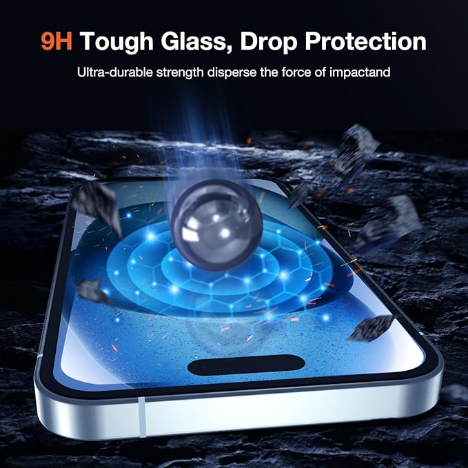 2 Pack Privacy Screen Protector for iPhone 15 9H+ Tempered Glass Anti Spy Private Film Easy Installation Auto Alignment Dust Removal Military-Grade Protection Bubble-Free