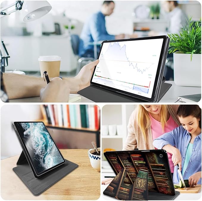 Case for All-New Amazon Fire HD 10 Tablet (13th Generation 2023 Release)360 Degree Rotating Swivel Stand PU Leather Cover with Auto Wake SleepVintage Bookshelf