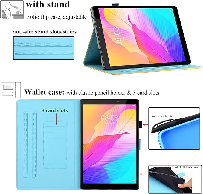 Kindle Fire HD 8 &amp Fire HD 8 Plus Case 12th/10th Generation (2024/2022/2020) 8.0 inch UUcovers Magneic Smart Folio PU Leather Wallet Cover with Stand/Pencil Holder [Auto Sleep/Wake] Pink Blue