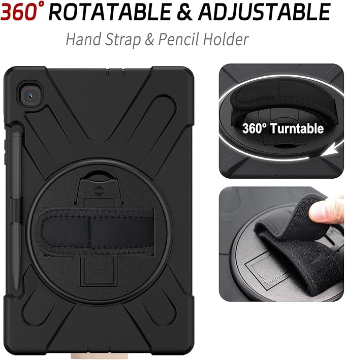 ZenRich Samsung Galaxy Tab S6 Lite Case 2024/2022/2020(SM-P620/P625/P610/P613/P615/P619) with [S Pen Holder] Shockproof Rugged Case with [Stand] [Hand Strap] [Shoulder Belt] Black
