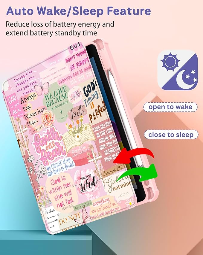 for iPad A16 Case for iPad 10th Generation Case 10.9 inch - 360 Degree Rotating Stand Folio Smart Cover with Pencil Holder for Women Girl Christian Words for Apple Tablet 10th 2022/11th 2025