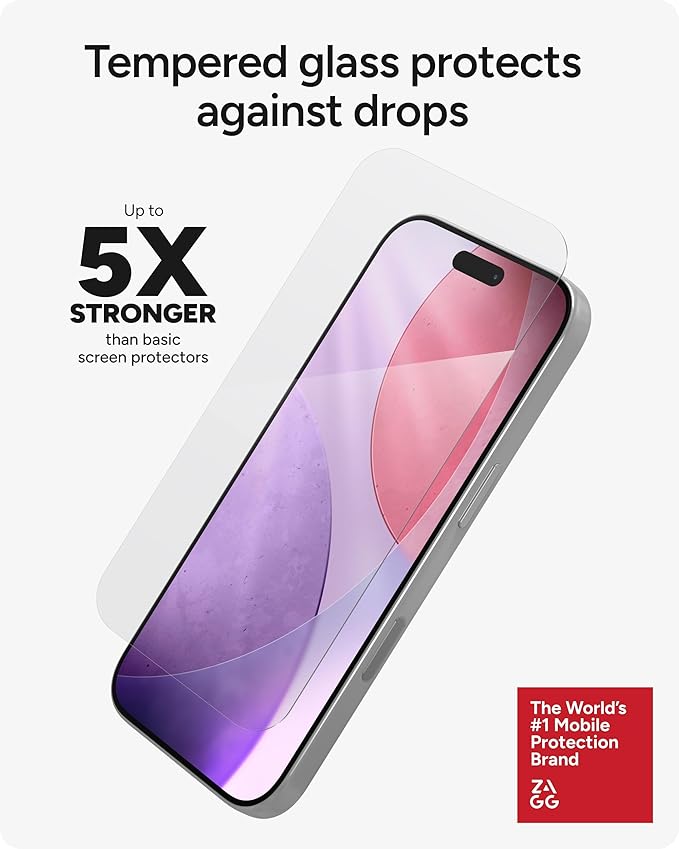 ZAGG Glass Elite Screen Protector for iPhone 17 Pro - 5X Stronger Tempered Glass ClearPrint Technology for Smudge Free Clarity Smooth Feel Full Coverage InvisibleShield Easy Two-Step Installation