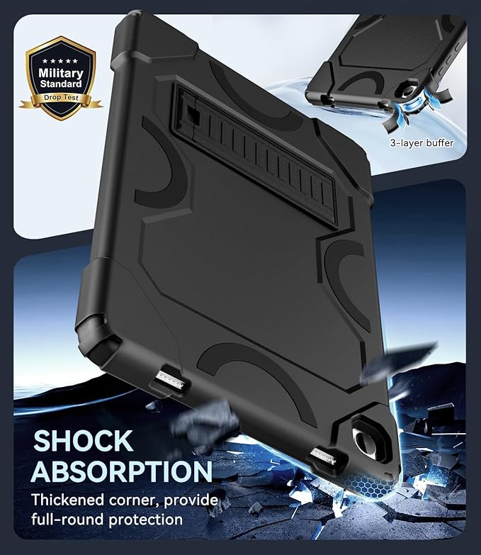Case for Samsung Galaxy Tab A11 Plus 2026/ Tab A9 Plus 2023 11 inch Military Grade Shockproof Protective Cover with Built-in Kickstand for A11+/ A9+ 11 Tablet Black