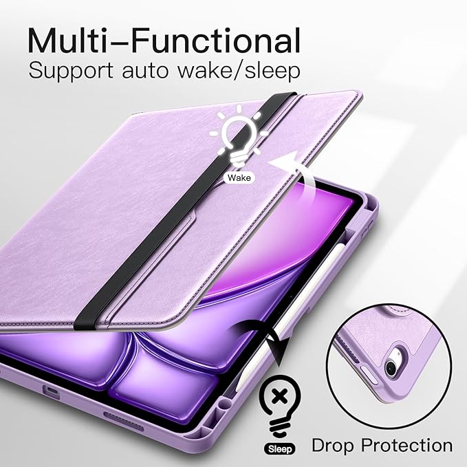 JETech Rotating Case for iPad Air 13-Inch M4/M3/M2 (2026/2025/2024) with Pencil Holder 360 Degree Rotation PU Leather Folio Protective Cover (Purple)