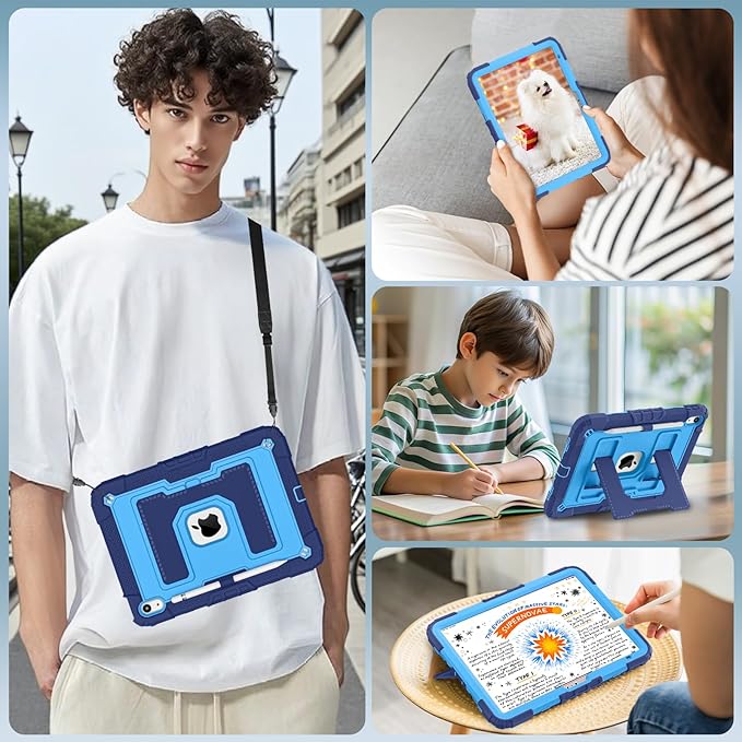 WESOROL Case for iPad A16 11th Generation 11 Inch (2025) iPad 10th Generation 10.9 Inch (2022)i Pad A16 Case Military Grade Shockproof Cases with Pencil Holder Shoulder StrapNavy Blue