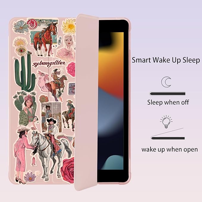 Vintage Western Cowgirl for iPad Pro 13 Inch Case (M5/M4) 2025/2024 with Pencil Holder Auto Sleep/Wake Pink Leather Soft TPU Back Cover