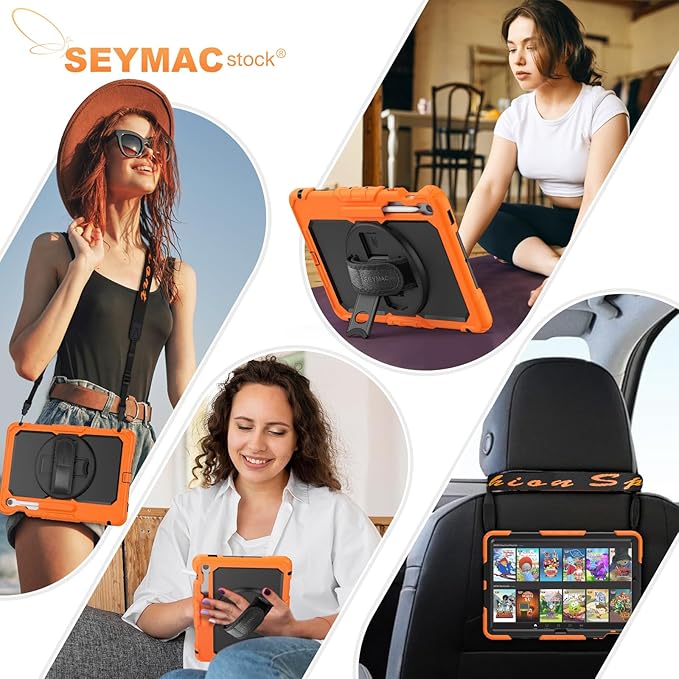 SEYMAC stock Case for Samsung Galaxy Tab S10 FE+ Plus 5G Tablet Case 13.1'' Protective with Screen Protector Pen Holder 360 Rotate Stand Hand Strap Shoulder Strap Orange1