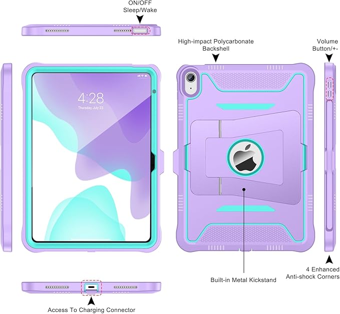 Soke Case for iPad (A16) 11th Generation 11-Inch 2025 /10th Generation 10.9-Inch 2022 with Screen Protector and Multi-Angle Kickstand Rugged Full Body Heavy Duty Protective Cover - Purple Green