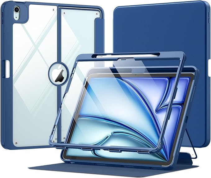 MoKo for iPad Air 13-Inch Case (M4/M3/M2) 2026/2025/2024 with Pencil Holder Heavy Duty 13 Inch iPad Air Case with Screen Protector Clear Back Lens Protector Multi-Angle Magnetic Stand Sea Blue