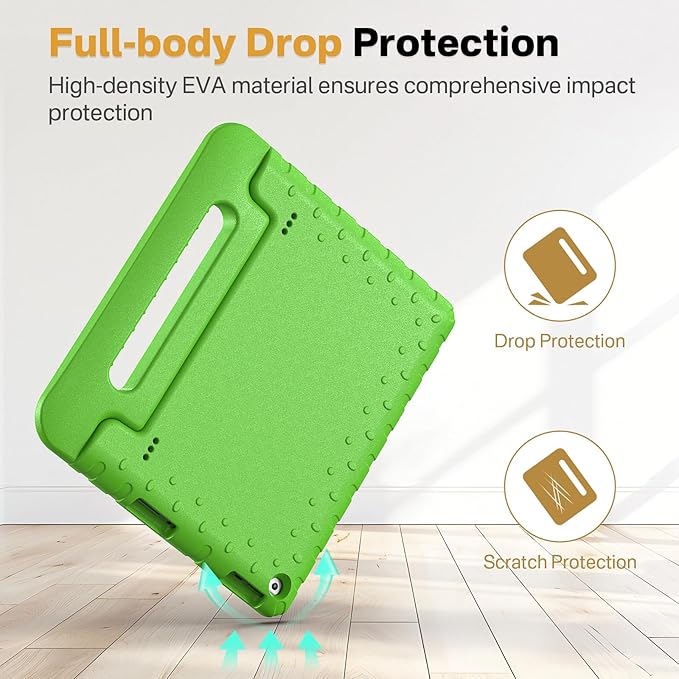Kids Case for Amazon Kindle Fire HD 10 5th/7th/9th Generation 2015/2017/2019 Released Shockproof Protective Tablet Cases with Adjustable Handle Stand Green