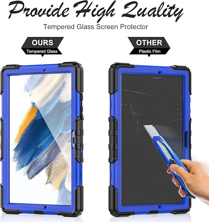 Case for Samsung Galaxy Tab A8 5G Tablet Case 10.5 inch [with Tempered Glass Screen Protector] Rotatable Kickstand S Pen Holder Hand/Shoulder Strap (Blue)
