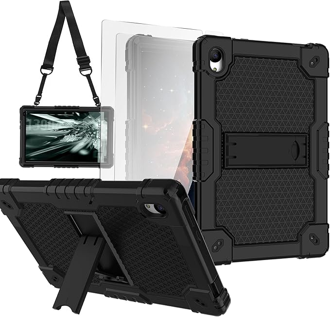 Deomoil for Urao C107/Jeazans OC101/C107 10.1 inch Tablet Hybird Case with Stand with 2 PCS Screen Protector for HiGrace C107/ZOFYWNAS C107/Freeski C107/Pswarfd 10.1 inch Tablet (Black)
