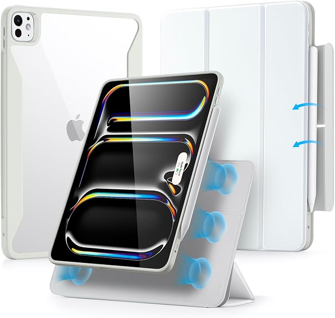 ESR for iPad Pro 11 Inch Case (M5/M4) 2025/2024 Removable Magnetic Cover Vertical Stand Fully Supports Pencil Pro and Pencil (USB-C) Rebound 360 Series White