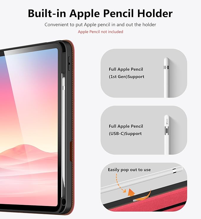 DTTO for iPad A16 Case iPad 11th / 10th Generation Case (2025/2022) 360 Degree Rotating Premium Leather Folio Stand Cover with Pencil Holder Watermelon Red
