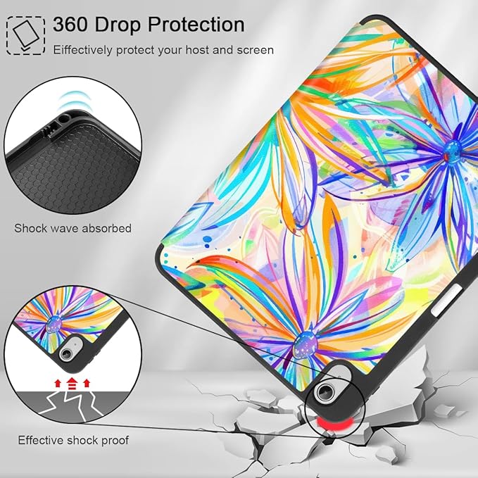 Mektron Case for iPad Air 11 inch (M4 2026 8th /M3 2025 7th /M2 2024 6th) Compatible with iPad Air 10.9 (2022 5th Gen /2020 4th Gen) Tablet Cover Buit in Pencil Holder Watercolor FlowerC328