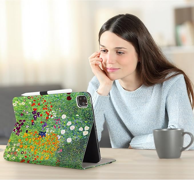 Vimorco for iPad Pro 11-inch Case M5/M4 2025/2024 Flower for iPad Pro Case 11 Inch M5/M4 Pencil Holder/Hand Strap/Pocket/Screen Protection BandAdjustable AngleAuto Sleep/Wake Floral Flowers Garden