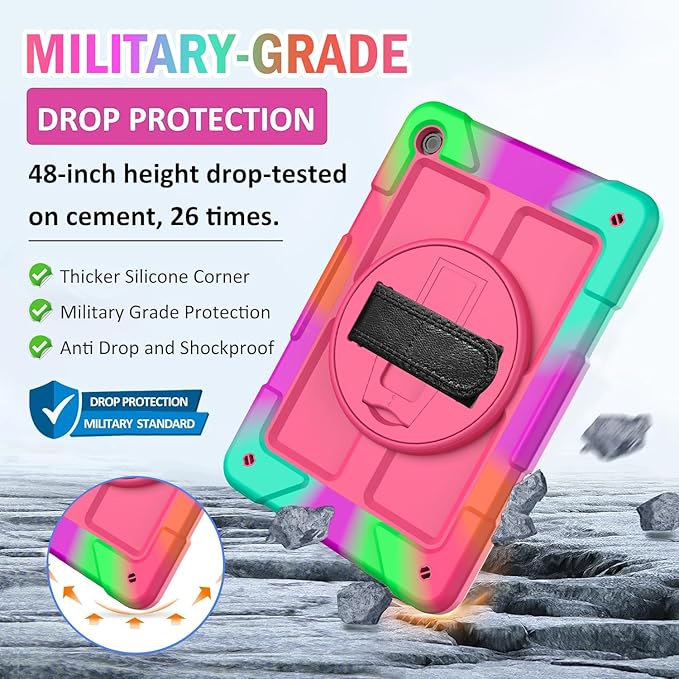 BMOUO CASE for Samsung Galaxy Tab A9+ Plus Case 11 2023 (SM-X210/X216/X218) Shockproof Galaxy Tab A9 Plus Case with Rotating Stand and Hand/Shoulder Strap Magenta