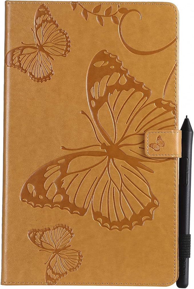 Kindle Fire HD 10 Tablet 2019/2017 Case 9th/7th Generation 10.1 with Pencil Holder Pockets [Auto Sleep/Wake] Folio Stand Embossed PU Leather Magnetic Smart Wallet TPU CoverYellow Butterfly