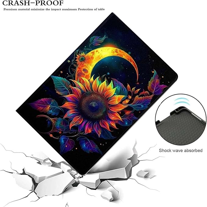 Case for iPad (A16) 11th Generation 11 Inch 2025/iPad 10th Generation 10.9 inch 2022Slim PU Leather Cover Adjustable Stand Auto Wake/SleepMoon Sunflower