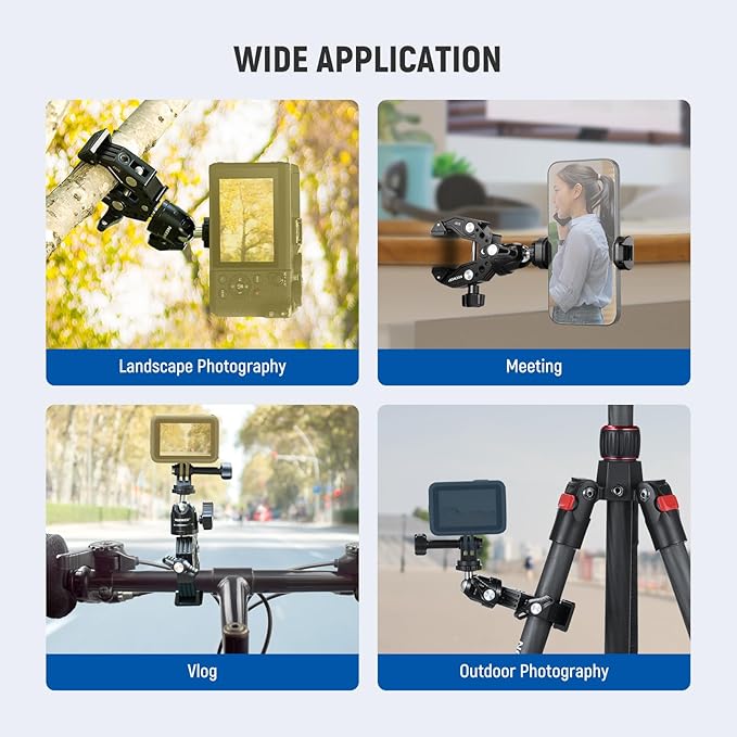 Neewer Super Clamp with Ballhead Cold Shoe Phone Holder and Action Camera Mount Adapter for Flat/Round Surface Compatible with GoPro DJI iPhone 15 Pro Max ST87