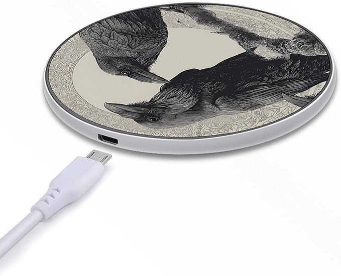 Vintage Black Crows Perched Fast Portable Charger 10W Funny Graphic Phone Charging Pad with USB Cable