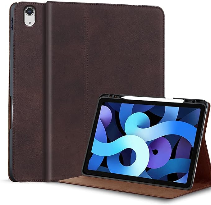 Gexmil Genuine Leather Case for iPad mini 7 (A17 Pro) 2024 / iPad mini 6 Generation 2021 8.3 InchPencil HolderShockproof Cowhide CoverAuto Sleep/WakePencil 2 Wireless ChargingSand Dark Brown