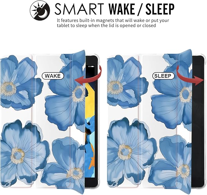 JOYLAND for iPad (A16) 11th Gen 11 Inch 2025/iPad 10th Generation Case 10.9 inch 2022 with Pencil Holder-Auto Wake/SleepBlue Floral Pattern Anti-Scratch Shockproof Premium Folio Stand CaseWhite