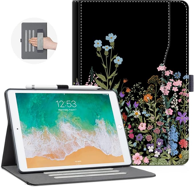 ipad 9th generation case, Black Flowers