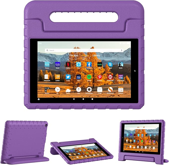 Kids Case for Amazon Kindle Fire HD 10 5th/7th/9th Generation 2015/2017/2019 Released Shockproof Protective Tablet Cases with Adjustable Handle Stand Purple