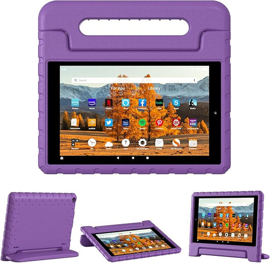 Kids Case for Amazon Kindle Fire HD 10 5th/7th/9th Generation 2015/2017/2019 Released Shockproof Protective Tablet Cases with Adjustable Handle Stand Purple