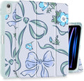 Mektron Case for iPad Air 11 inch (M4 2026 8th /M3 2025 7th /M2 2024 6th) Compatible with iPad Air 10.9 (2022 5th Gen /2020 4th Gen) Tablet Cover Buit in Pencil Holder Bows C355