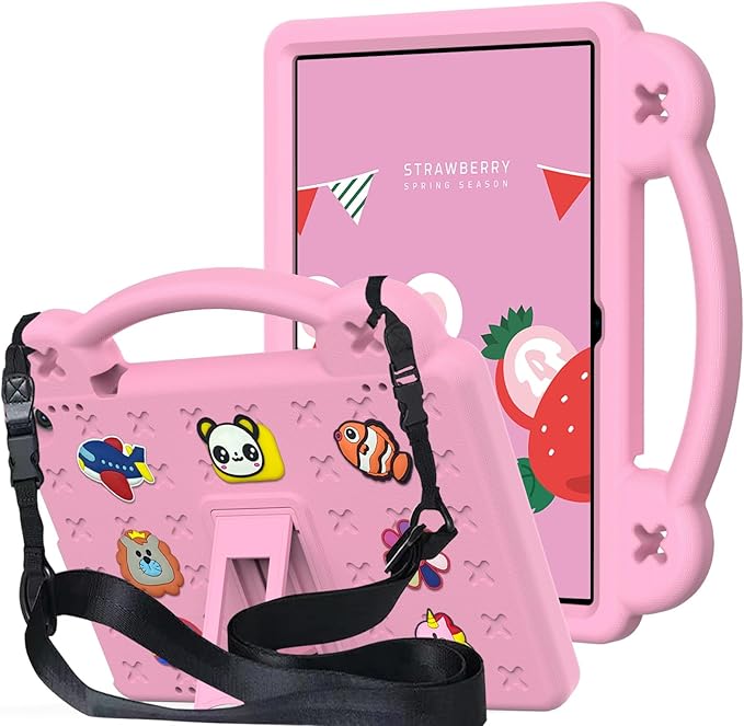 Compatible with ONN 10.1(GEN3) 2022(1000071485)/Fire HD 10 Plus(2021/2023)/Amazon Fire HD 10(2021/2023) Tablet Case Kids Case with Shoulder Strap &amp Stand Handle for Girl Kid Gift Pink