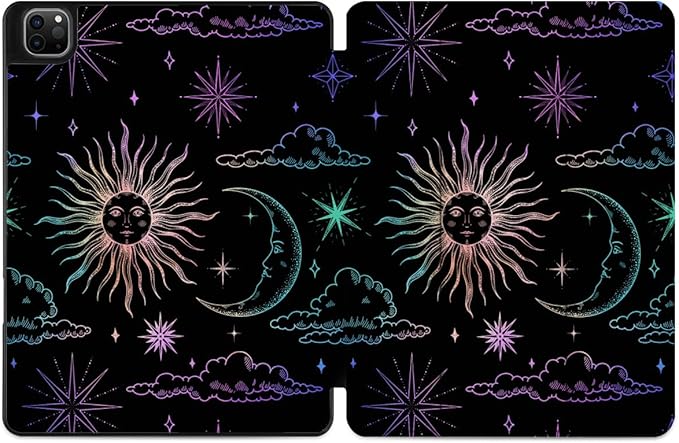 DONGKE Case for 2022/2021/2020/2018 iPad Pro 11 inch Gen 4/3/2/1 - Slim Protective Case - Built in Pencil Holder Support Charging - Trifold Stand &amp Sleep/Wake Cover - Sun &amp Moon