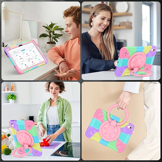for iPad (A16) 11th Generation 11 Inch (2025) / iPad 10th Gen 10.9 Inch (2022) Cute Kids Case 360 Rotating Handle Stand Strap Case Heavy Duty Shockproof Soft Silicone Girly Cover Purple