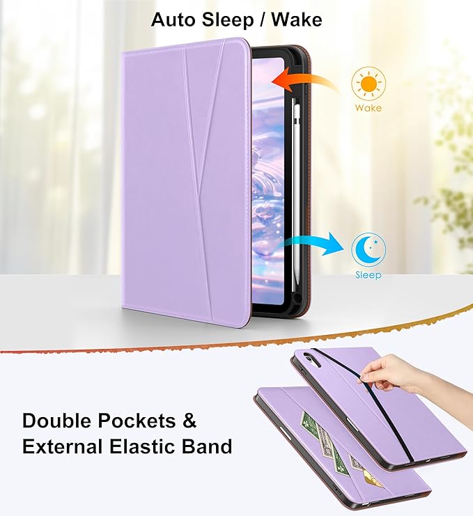 DTTO for iPad A16 Case iPad 11th / 10th Generation Case (2025/2022) 360 Degree Rotating Premium Leather Folio Stand Cover with Pencil Holder New Lavender