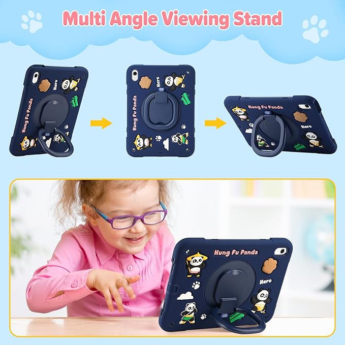 Case for iPad A16 11th Generation 11 Inch 2025 iPad 10th Generation 10.9 Inch 2022 Silicone 3D Panda Design Kids Case Heavy Duty Protection with Kickstand/Pencil Holder/Strap