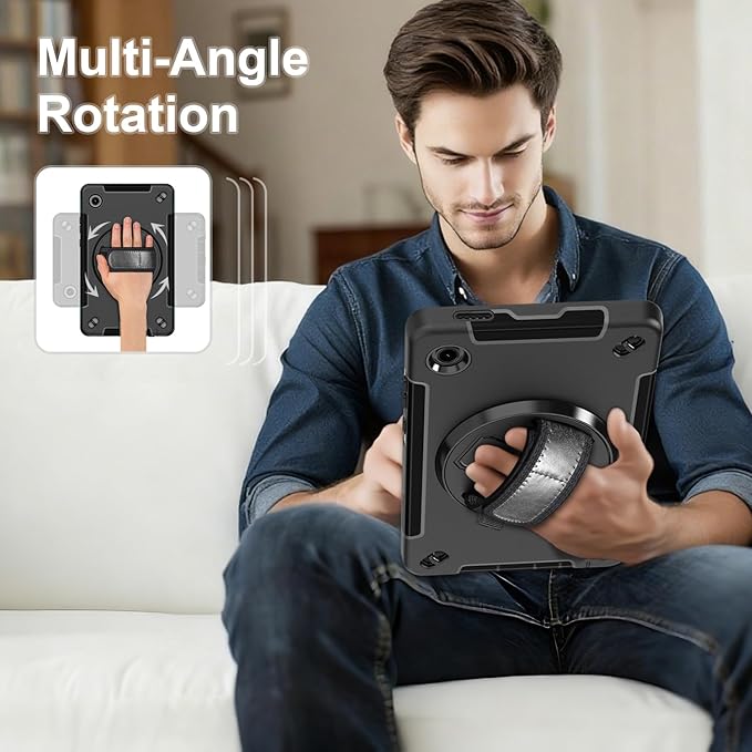 Junfire Protective Case for Galaxy Tab A11 8.7-inch 2025 with Built-in Screen Protector Shockproof Case for Samsung Tab A11 SM-X130/X135 with 360°Rotating Kickstand/Hand Strap/Carrying Shoulder Belt