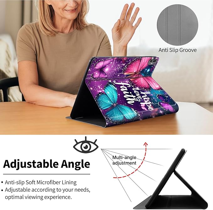 Case for iPad Pro 13 Inch Case M4 (2024 Model 7th Generation)PU Leather Folio Cover with Auto Sleep WakeMulti-Angle ViewinPurple Butterflys-3