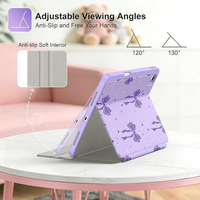 Supveco Case for iPad (A16) 11th Generation 11 inch (2025)iPad 10th Generation 10.9 inch (2022) with Pencil HolderPremium Folio Stand Case with Soft TPU Back CoverAuto Wake/Sleep-Lilac Bows