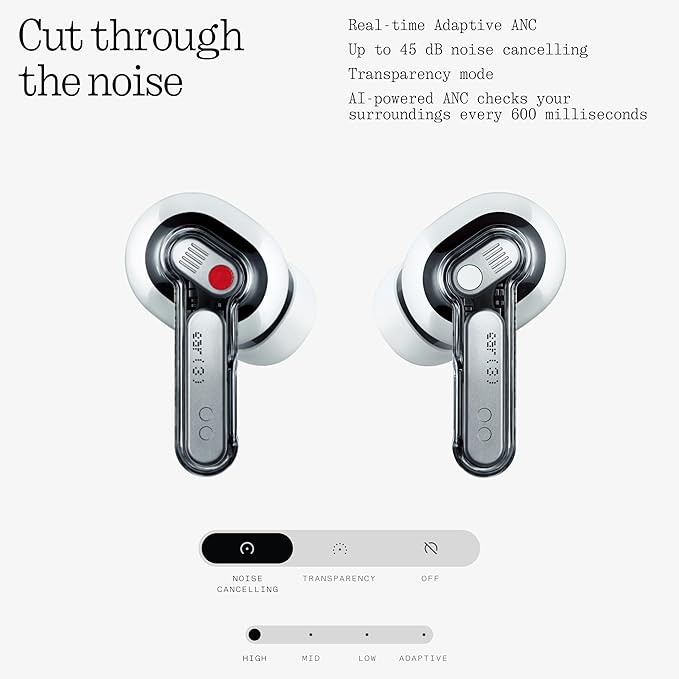 Nothing Ear (3) Wireless Earbuds Super Mic 45dB Hybrid Active Noise Cancelling Bluetooth Headphones Hi-Res 6 Mics 12mm Dynamic Bass Boost Dual Connect ANC Sport Ear Buds for iPhone Android White
