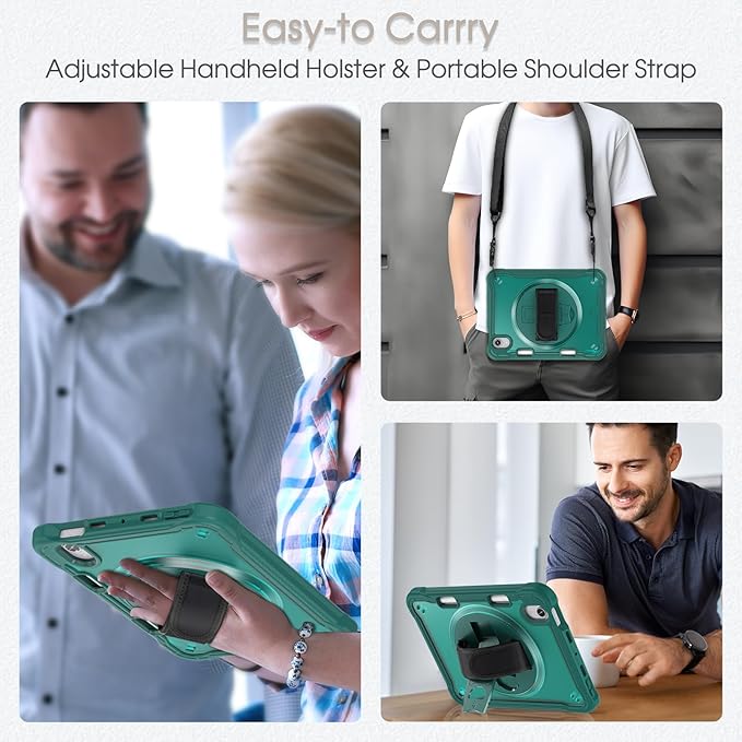BRAECNstock Case for iPad mini 7 (A17 pro) 2024 &amp Mini 6 2021 8.3-inchShockproof Protective Cover with Pencil HolderScreen Protector360° Rotating Hand Strap/Stand-Midnight Green