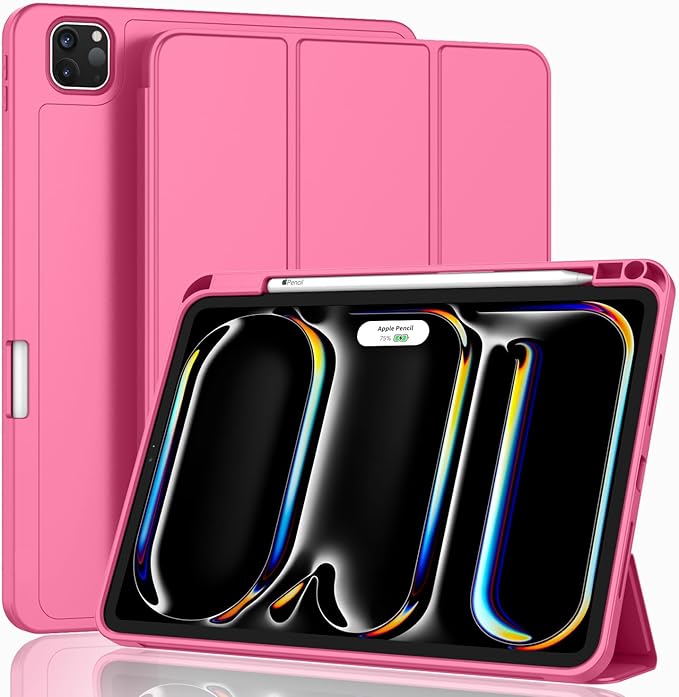 ZryXal iPad Pro 11 Inch Case (M5) 2025/ (M4) 2024 (Model: A2836/A2837/A3006) Trifold Stand Smart Cover with Pencil Holder and Soft TPU Back Auto Wake/Sleep (New Peach Red)
