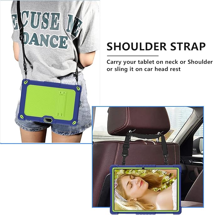 for Vankyo MatrixPad S10 Tab Case YQSAVIOR CUPEISI Coopers YQ10S VIVIMAGE A10 A38 BYANDBY BYYQ10S 10.1 Case Built in Kickstand Shoulder Strap Shell with Screen Protector (Navy+Green/1 Pcs)