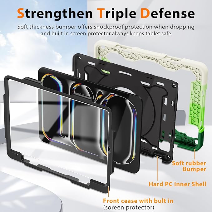 ROISKIN for iPad Pro 11 inch Case (M5/M4 (2025/2024)) Pro 11'' 6th/5th Gen -with HD Screen Protector 360 Kickstand/Handle Shoulder Strap Pen Holder Heavy Duty Military Grade - Kids Friendly